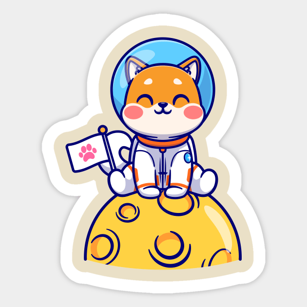 Cute Shiba Inu Dog Astronaut Sitting On Moon Cartoon Sticker by Catalyst Labs